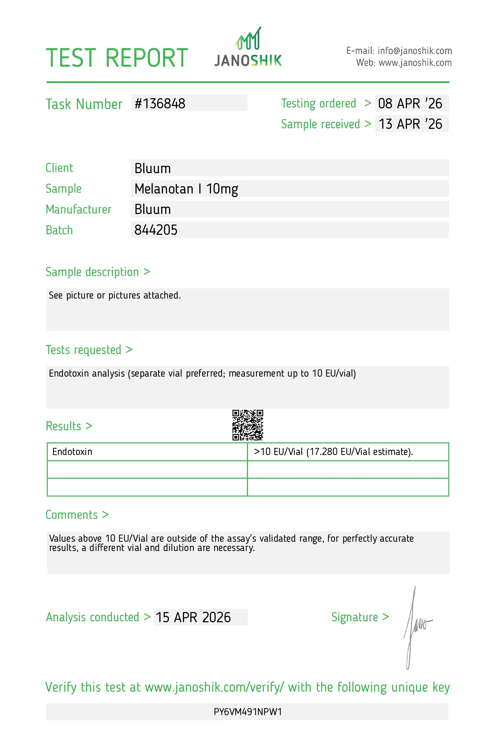 Melanotan I 10mg COA