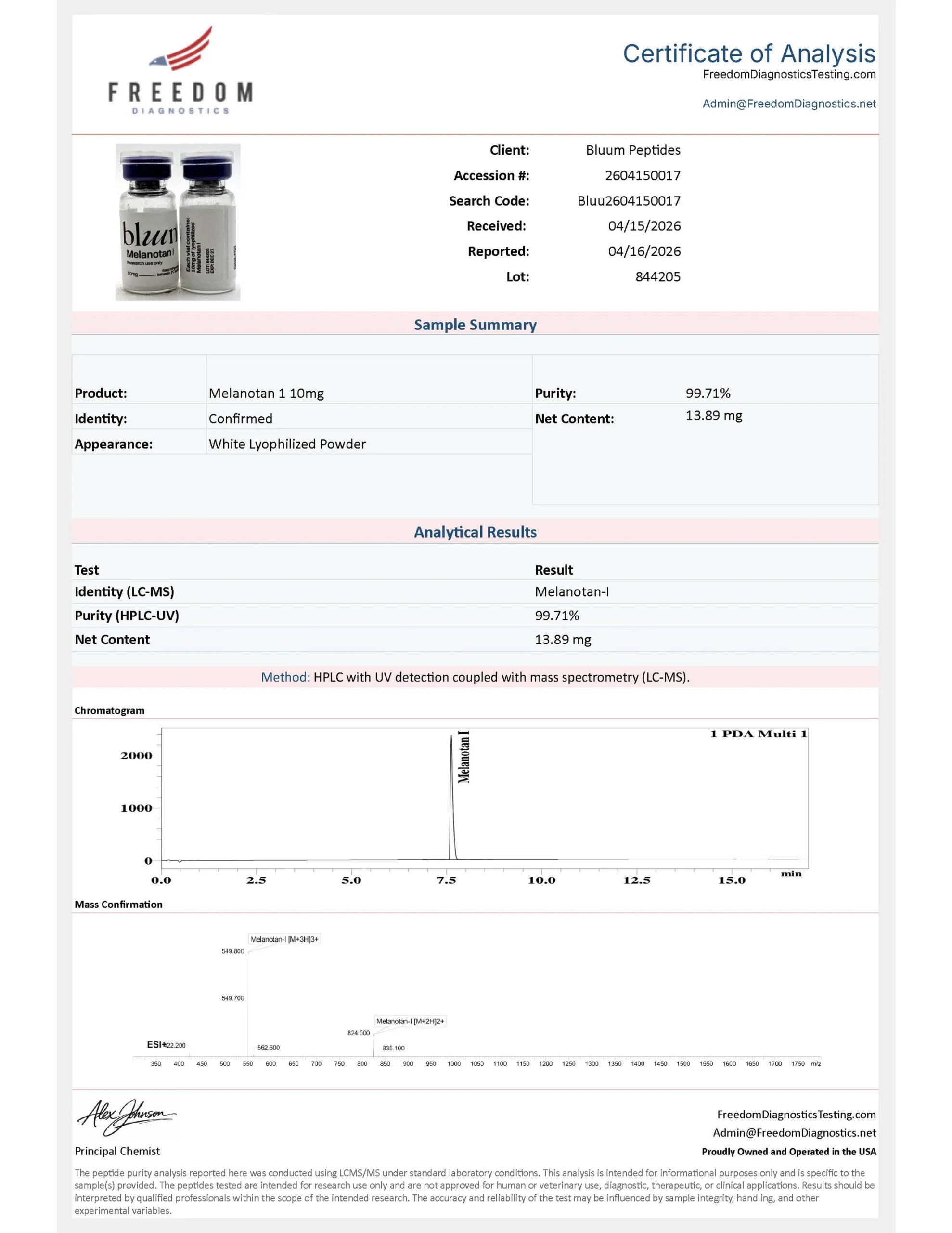 Melanotan I 10mg COA