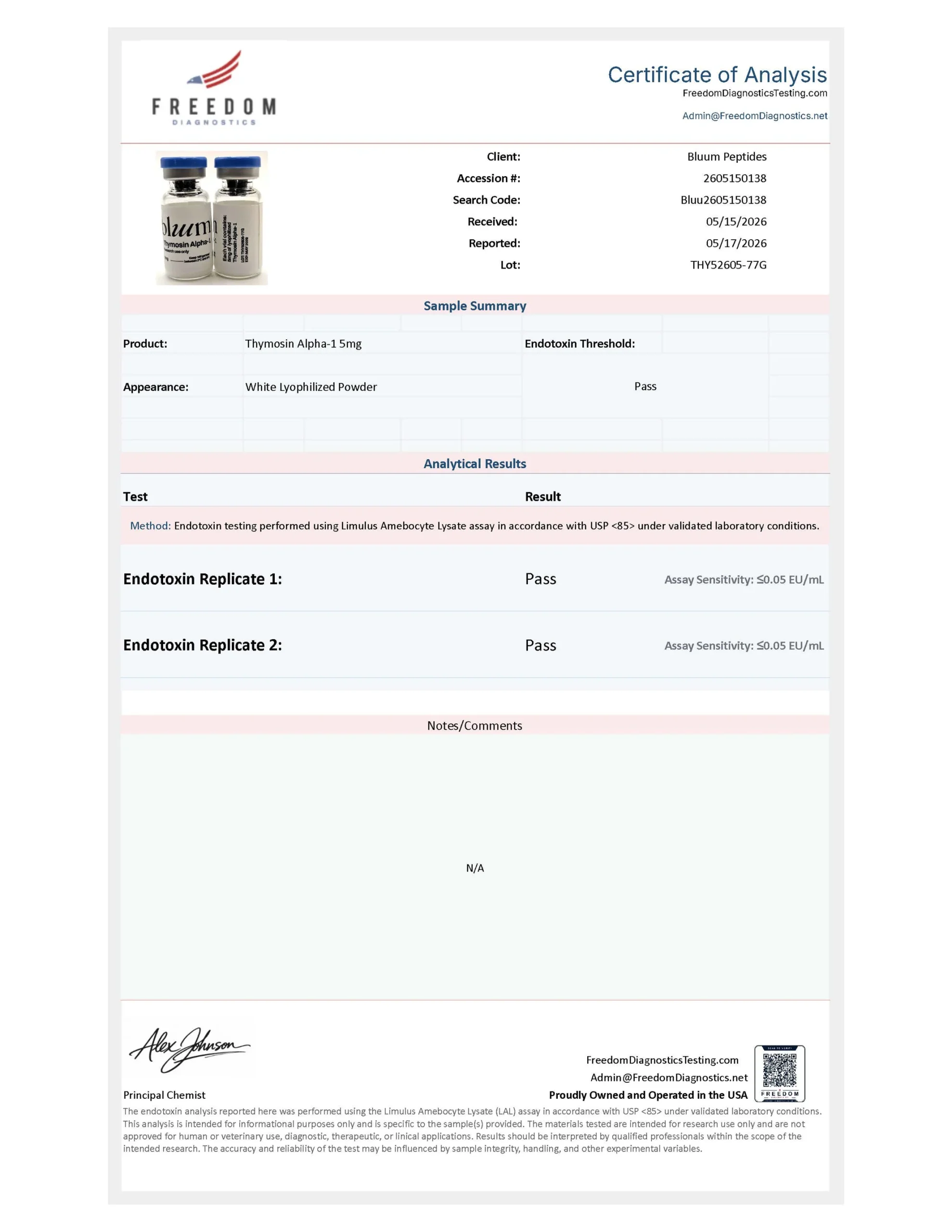Thymosin Alpha-1 5mg COA