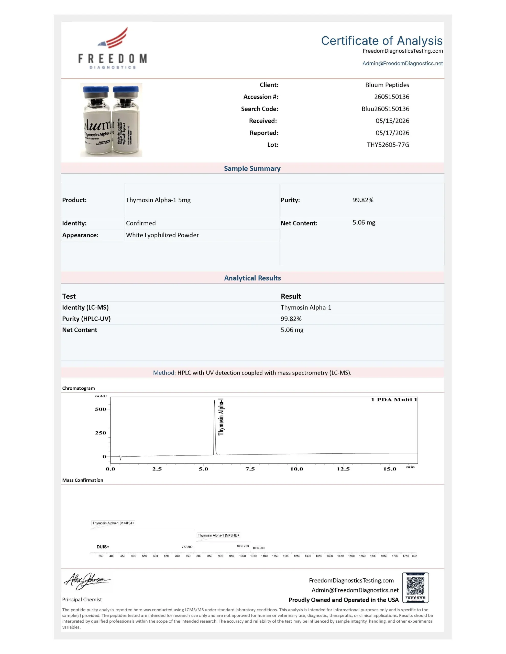 Thymosin Alpha-1 5mg COA