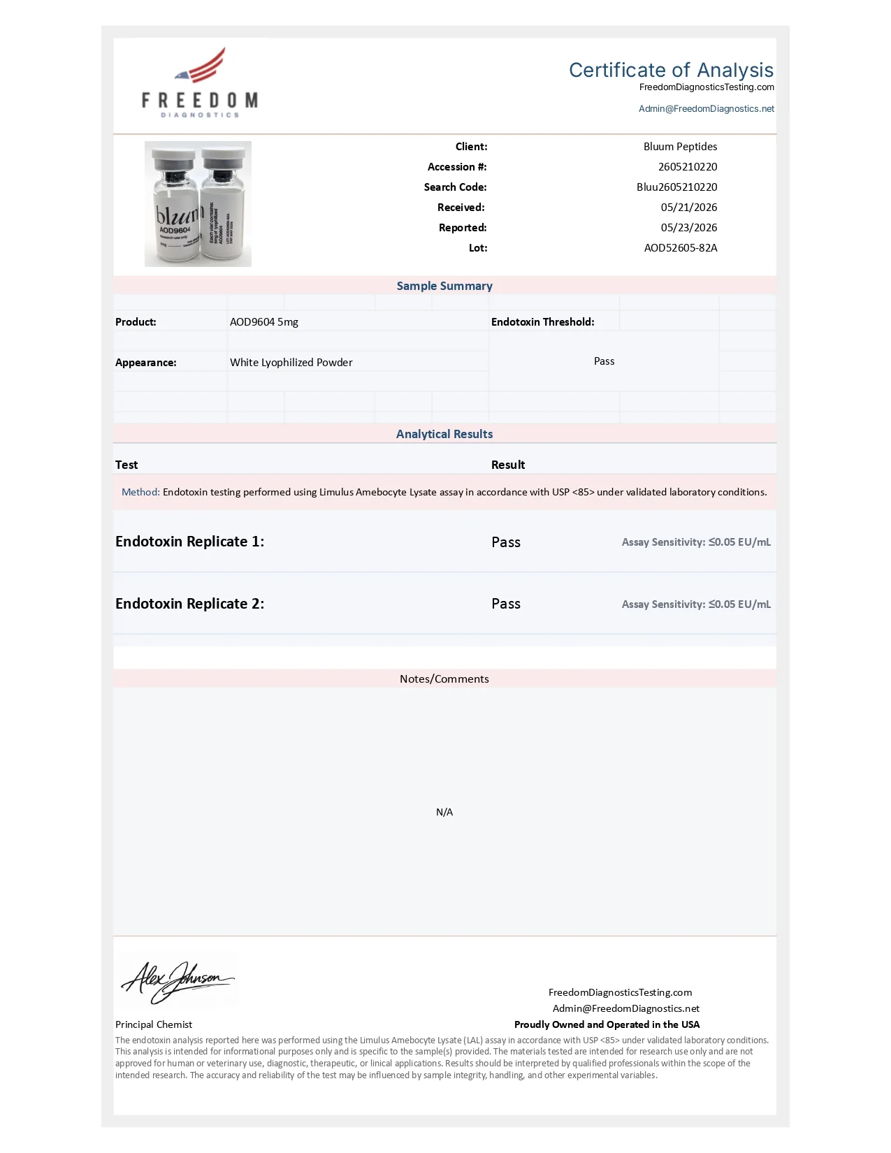 AOD9604 5mg COA