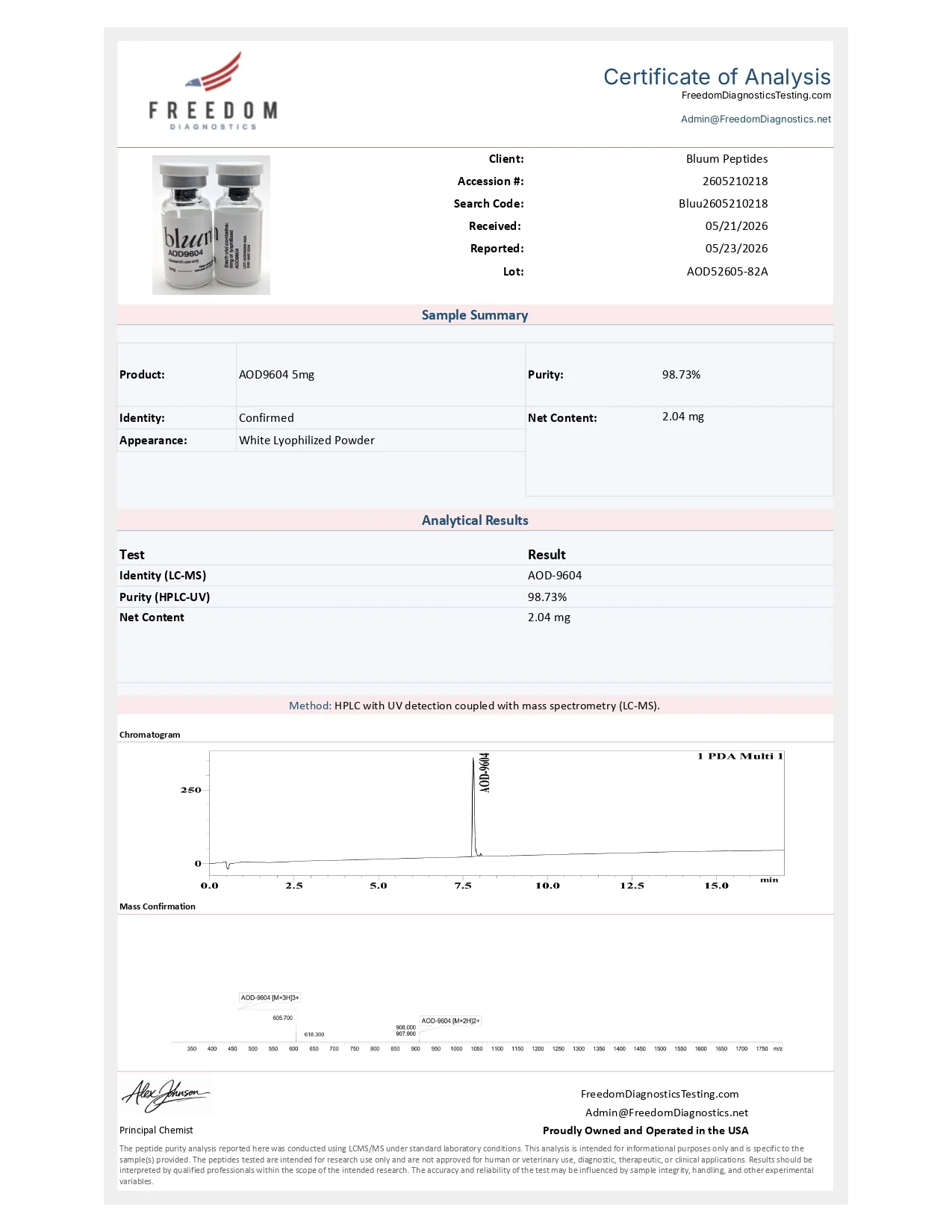 AOD9604 5mg COA