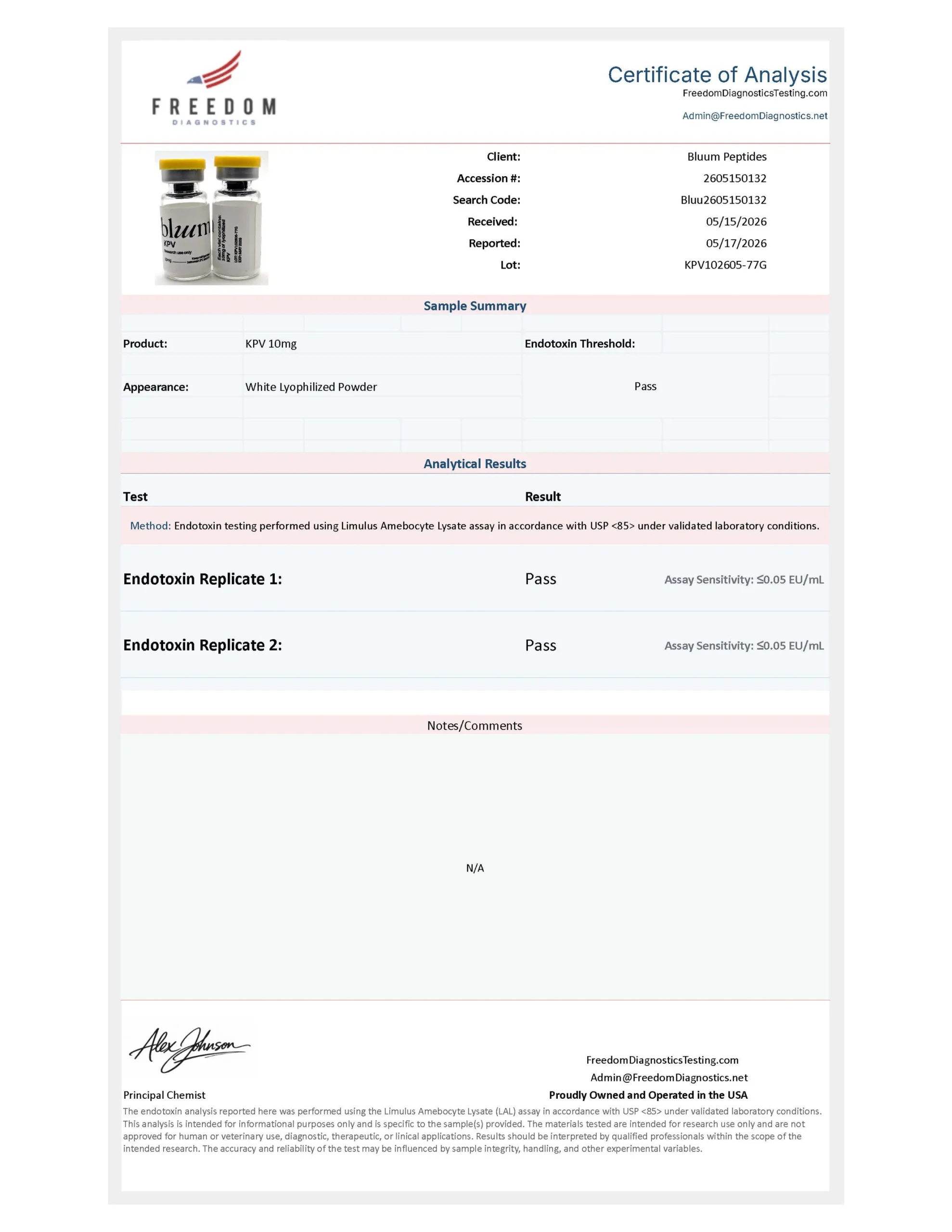 KPV 10mg COA