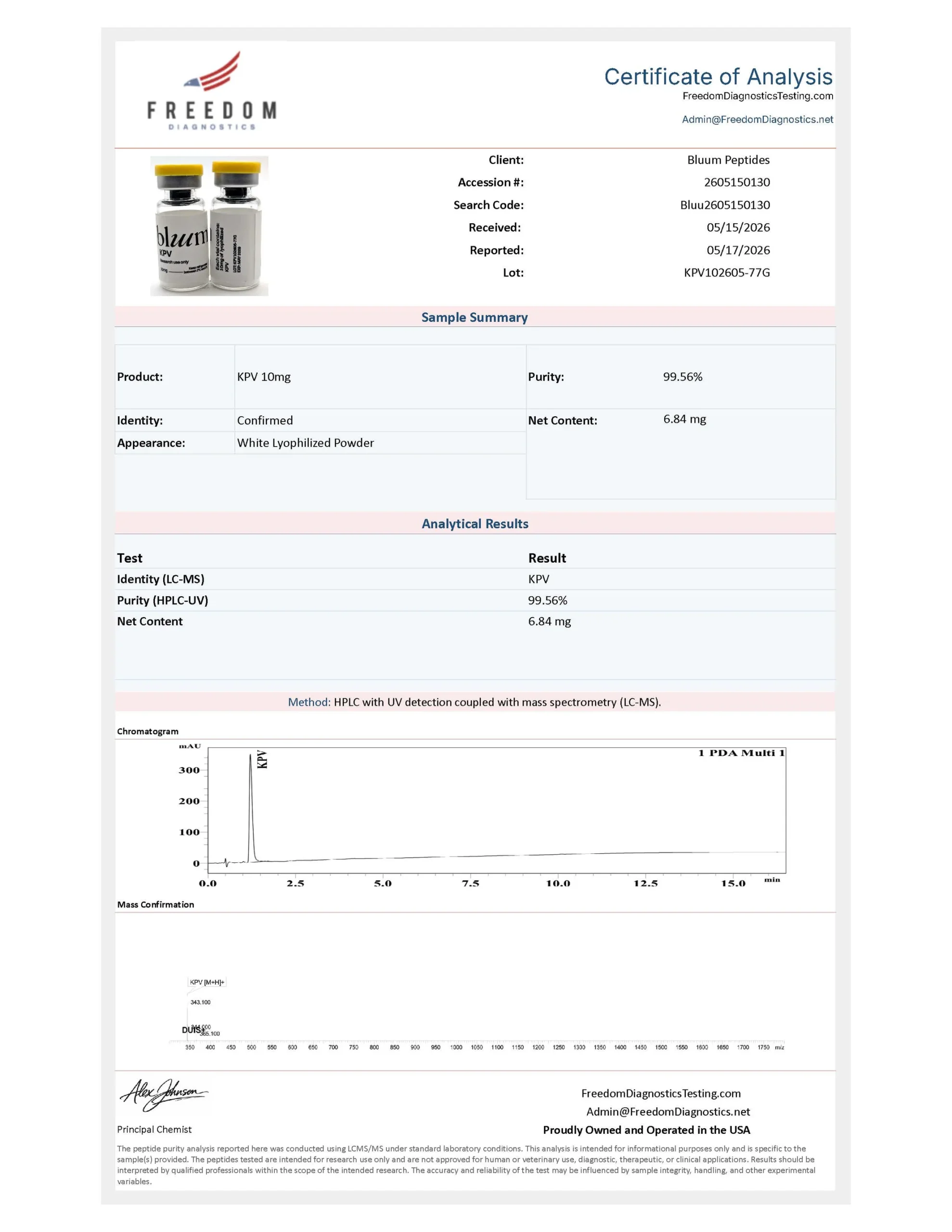 KPV 10mg COA