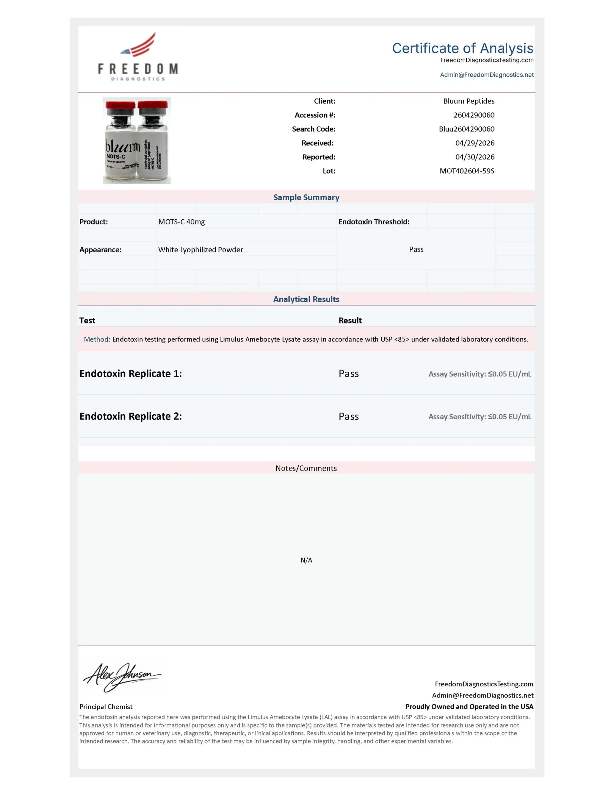 MOTS-c 40mg COA