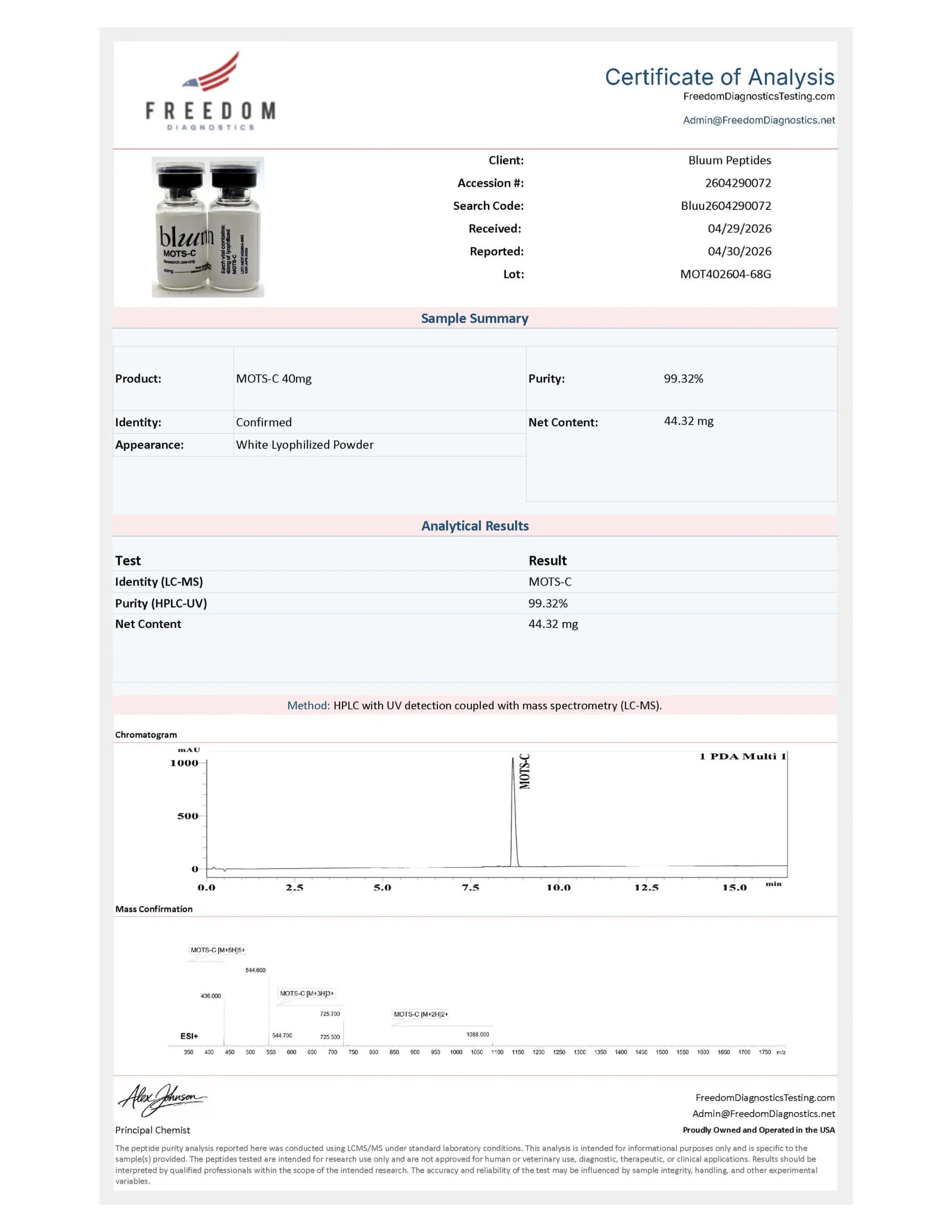 MOTS-c 40mg COA