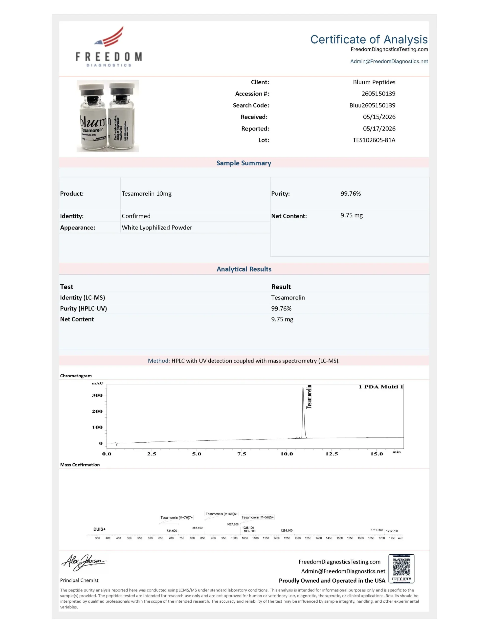 Tesamorelin 10mg COA