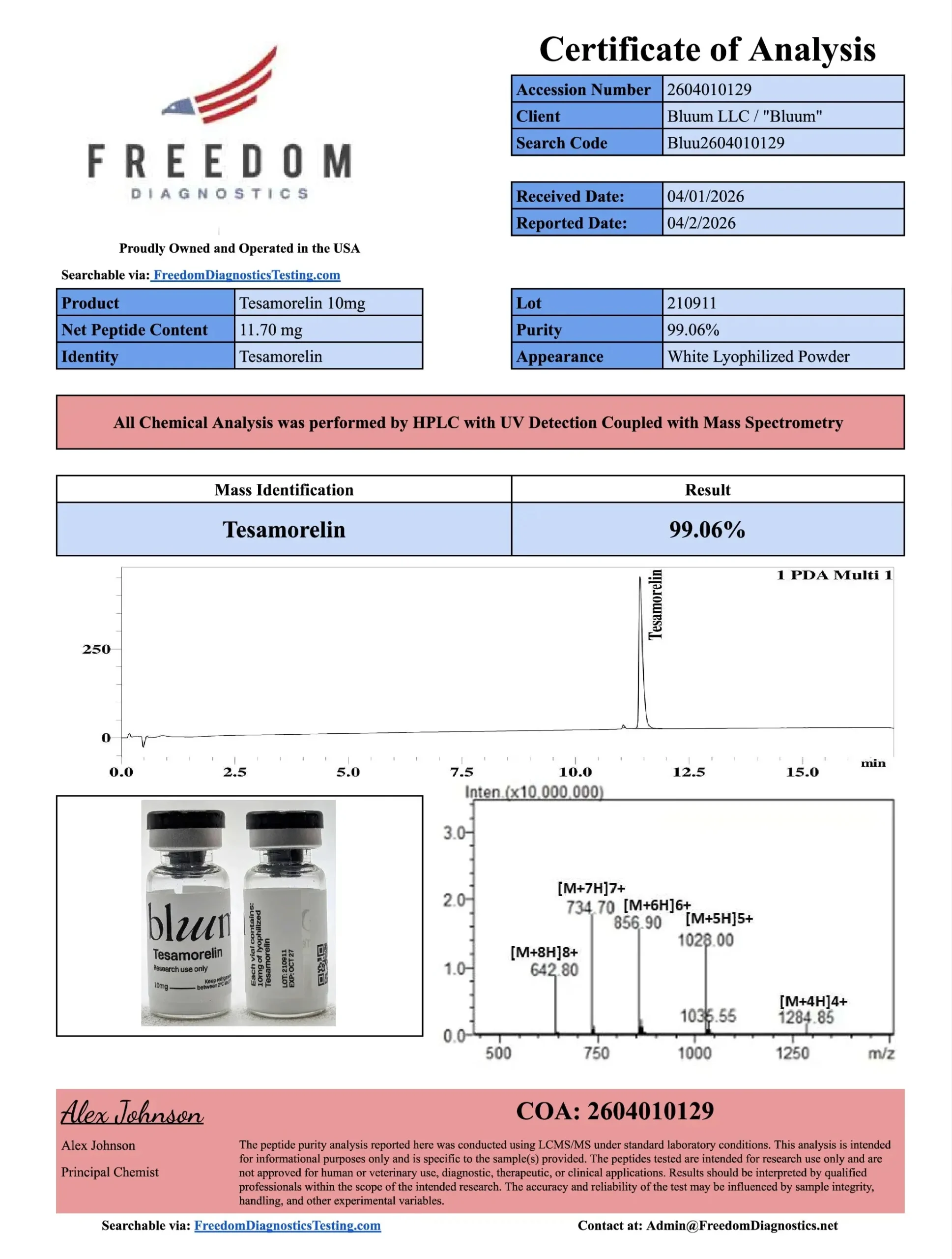 Tesamorelin 10mg COA